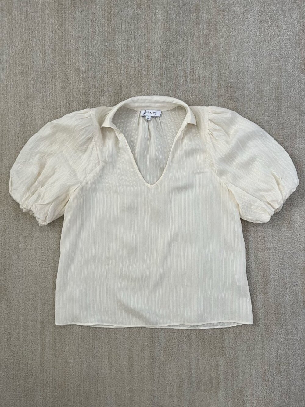 Intermix Silk Boho Summer Puff Sleeve Short Sleeve Blouse Top P